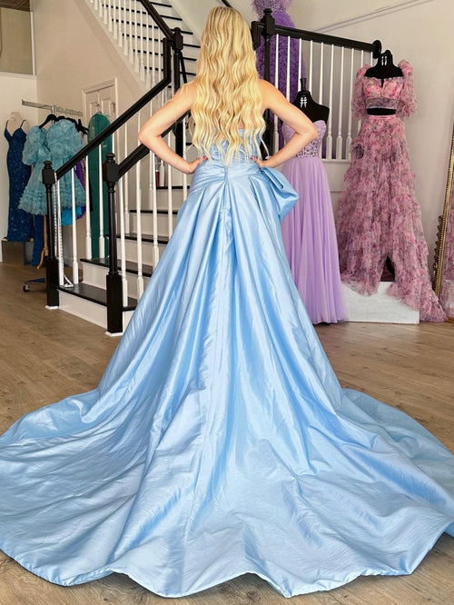 Maisie | Vestido de fiesta largo de tafetán sin tirantes, corte A y abertura