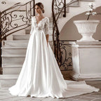 Half Sleeve Satin A-line Wedding Dress Elegant V Neck Bridal Gowns Elegant Bohemian Princess Dress Custome Vestido-payinti