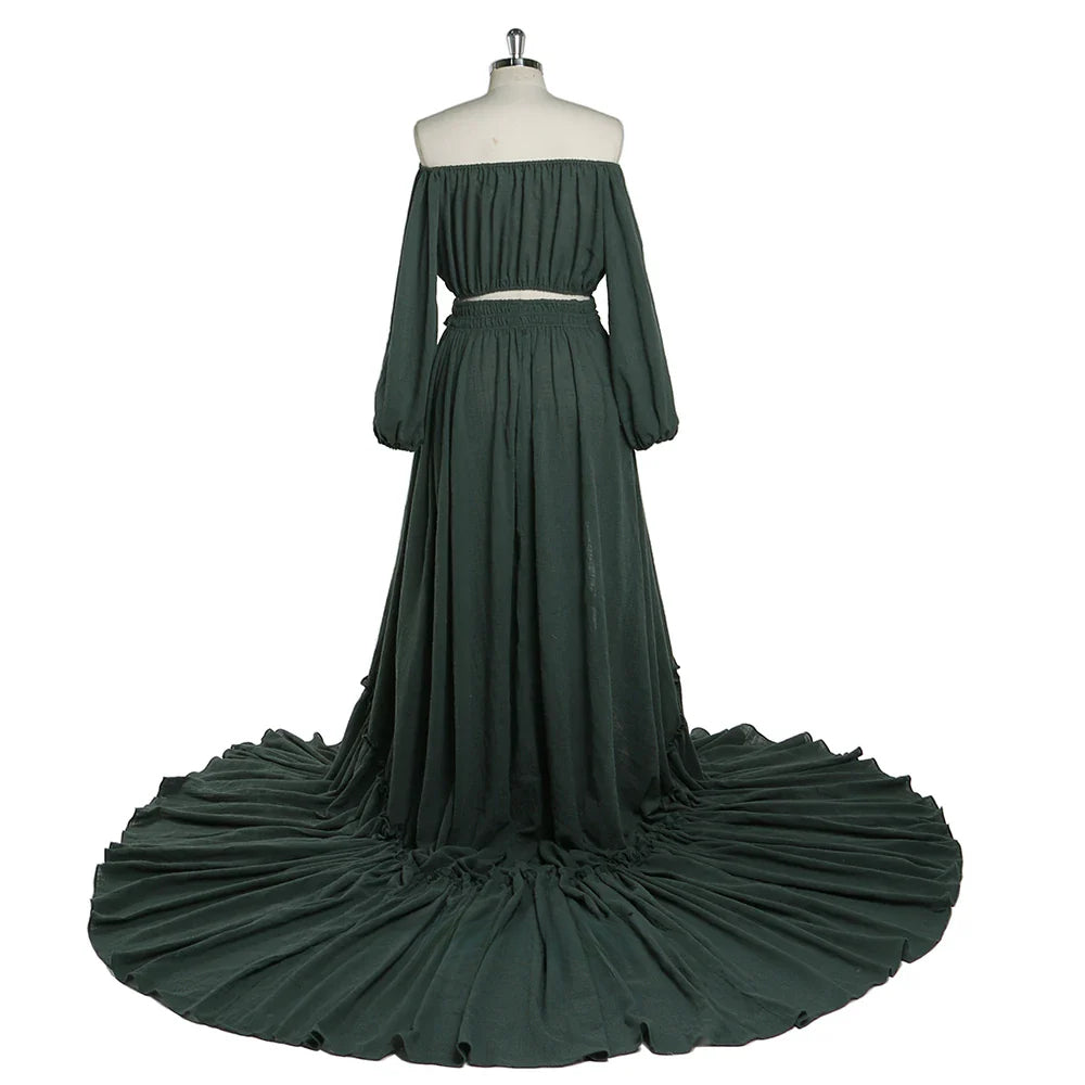 Vestido de maternidad de dos piezas con hombros descubiertos para playa, vestido de fotografía de manga larga, vestido para baby shower SY211203 