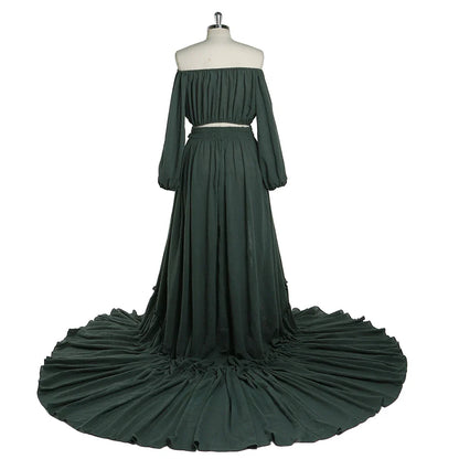 Off Shoulder Two Pieces Gown Beach Maternity Dresses Long Sleeves Photography Dress Baby Shower Dress SY211203