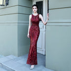 Sequined Fishtail Long Evening Dress Car Model Exhibition Performance Banquet Etiquette Dress