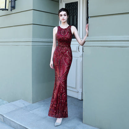 Sequined Fishtail Long Evening Dress Car Model Exhibition Performance Banquet Etiquette Dress
