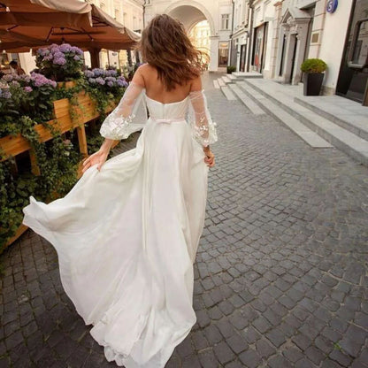Custom Made Boho Wedding Dress Chiffon Lace Vintaging Gowns Split Side Sexy Beach Bridal Dressee Wedds Cheap Mariage-payinti