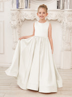 A-Linie Spitze Satin Bodenlang Blumenmädchenkleid 