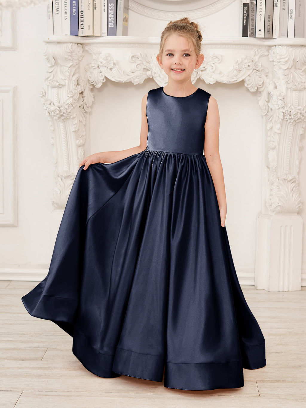 A-Linie Spitze Satin Bodenlang Blumenmädchenkleid 