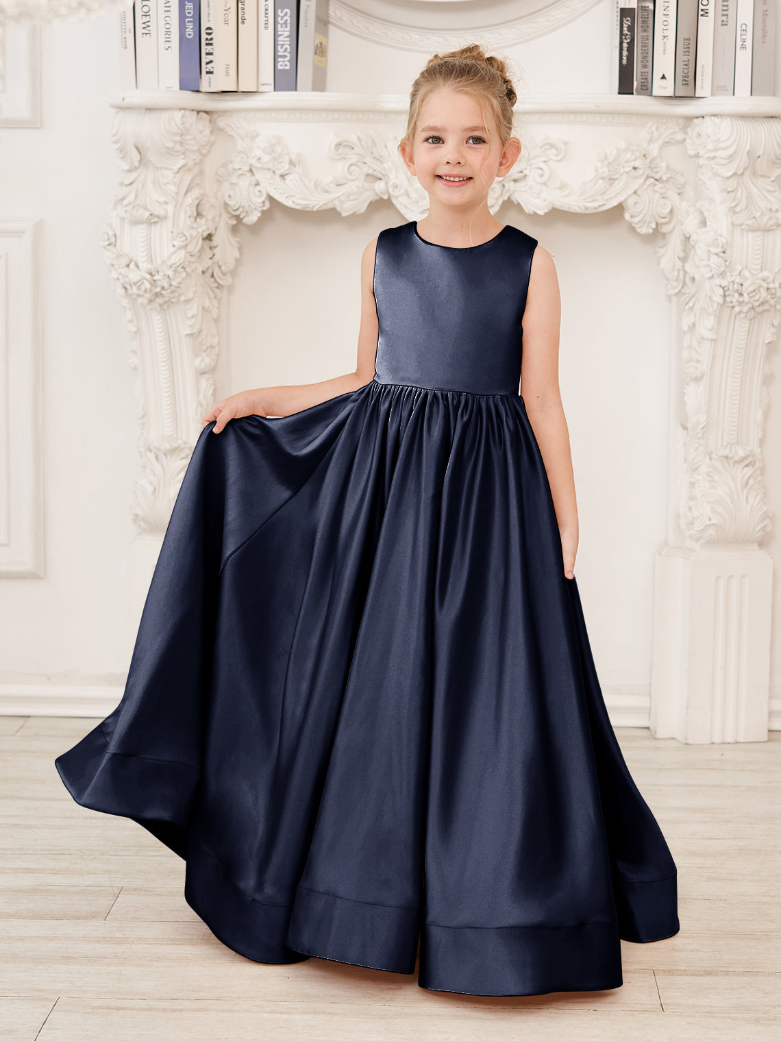 A-Linie Spitze Satin Bodenlang Blumenmädchenkleid 