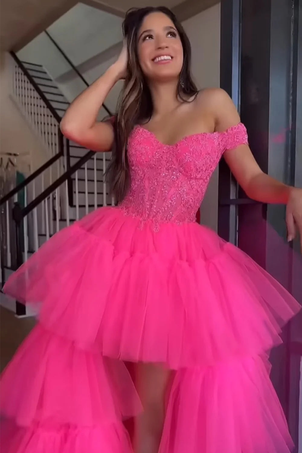 Bette | Blaues High Low Homecoming-Ballkleid mit Spitze