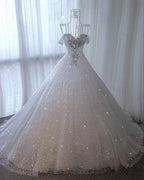 Off The Shoulder Weißes Brautkleid Glänzendes Abendkleid Y48
