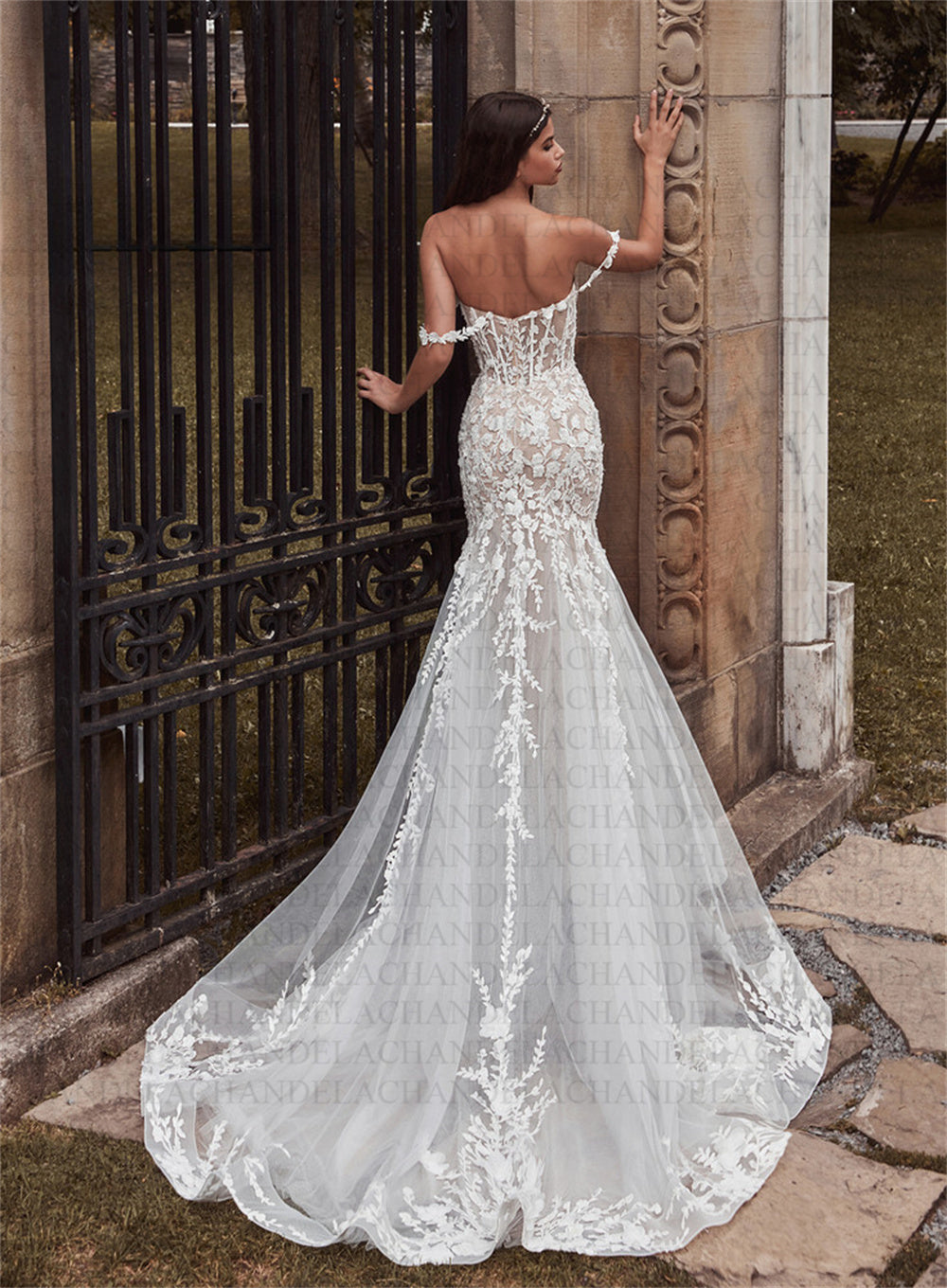 CHANDELA Charming Wedding Dresses Scoop Spaghetti Straps Trumpet Appliques Bridal Gown Robe De Mariée For Women Custom Made-payinti