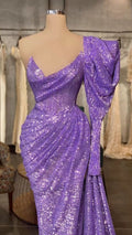Hellviolettes langes Ballkleid mit Pailletten und abnehmbaren Ärmeln, charmantes Abendkleid Y711