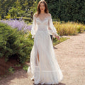 Wedding Dresses Boho Beach Lace Long Sleeves Split Vestidos De Novia Elegant Bohemian Bridal Gown Chiffon Illusion O Neck-payinti