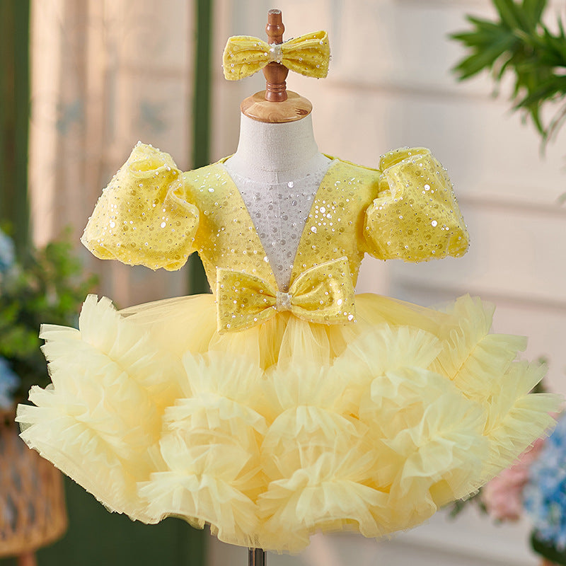 Vestido de tul con lentejuelas hasta la rodilla para niña