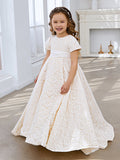 A-Linie Spitze Sweep Zug Elfenbein Kleid (010146744) 