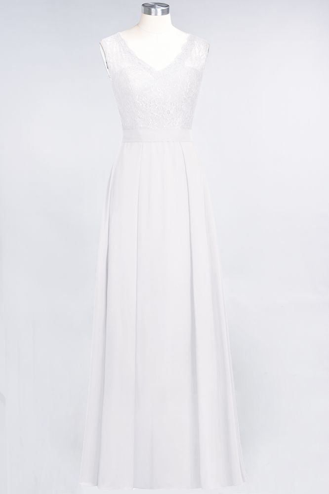 Vestidos de dama de honor de gasa con encaje, escote en V, sin mangas, hasta el suelo, con volantes