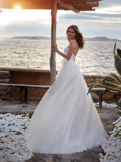 A-Line Gorgeous Round Neck Wedding Dresses Women's Sexy Sleeveless Formal Beach Party Bridal Gowns Plus Size Vestido De Casament-payinti