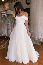 A-Linie Off-The-Shoulder Bodenlang Kurzarm Fleck Brautkleider mit Rüschen