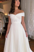 A-Linie Off-The-Shoulder Bodenlang Kurzarm Fleck Brautkleider mit Rüschen