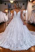 Vestidos de novia de encaje con escote en forma de A, tirantes finos y escote corazón hasta el suelo