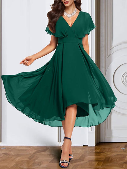 A-Linie/Princess-Linie Chiffon V-Ausschnitt Kurze Ärmel Kleider für die Brautmutter mit Gürtel 
