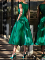 Vestidos de madre de la novia de corte A/princesa, escote en V, sin mangas, largo hasta la rodilla, con cinturón, volantes y apliques