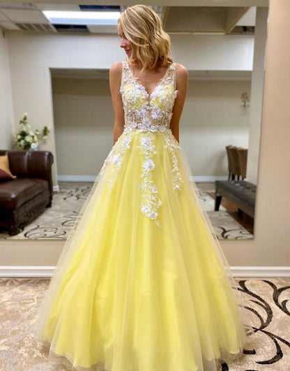 Jemma | Bodenlanges A-Linien-Abendkleid mit Applikationen