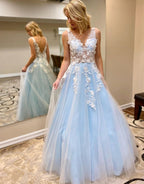 A -Line Floor Length Prom Evening Dress With Appliques
