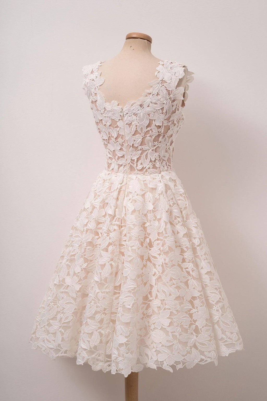 A-line Ivory Lace Homecoming Dresses Square Neck Short Prom Dress PD312