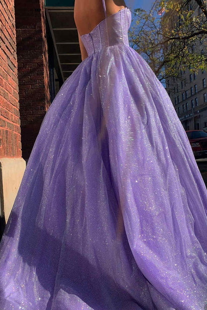 Langes Abendkleid mit lavendelfarbenen Trägern SYP85