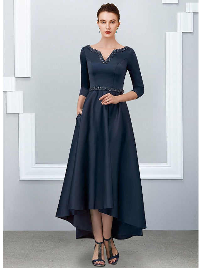 Vestidos asimétricos para madre de la novia con corte A/princesa y escote en V