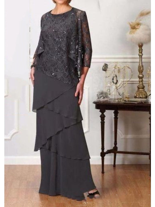 Vestidos de madre de la novia de corte A/princesa con escote joya y largo hasta el suelo
