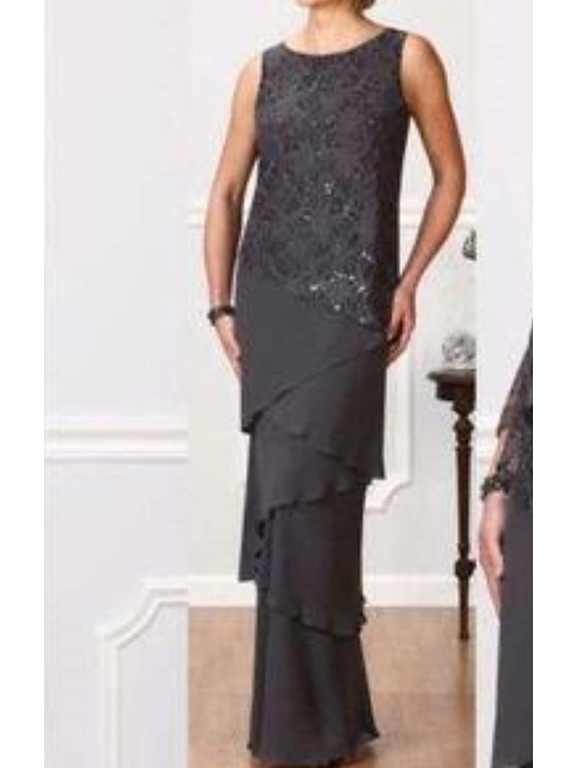 Vestidos de madre de la novia de corte A/princesa con escote joya y largo hasta el suelo