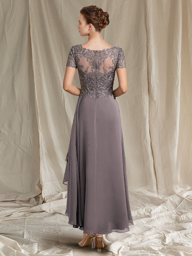Vestidos de madre de la novia de corte A/princesa, escote en V y largo hasta la rodilla