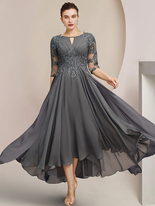 Vestidos de madre de la novia de corte A/princesa con escote redondo y largo hasta la rodilla