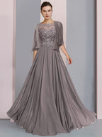 Vestidos de madre de la novia de corte A/princesa con escote redondo y largo hasta el suelo