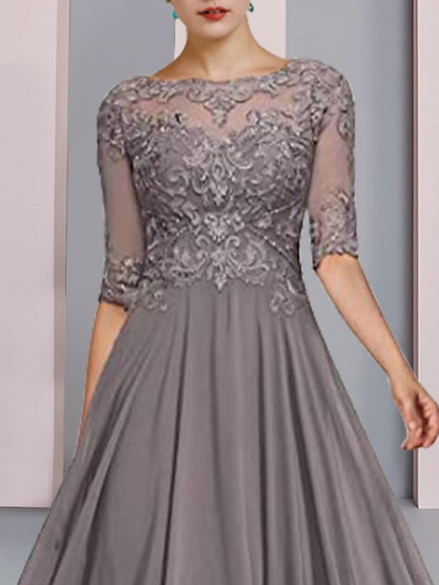 Vestidos de madre de la novia de corte A/princesa con escote redondo y largo hasta el suelo