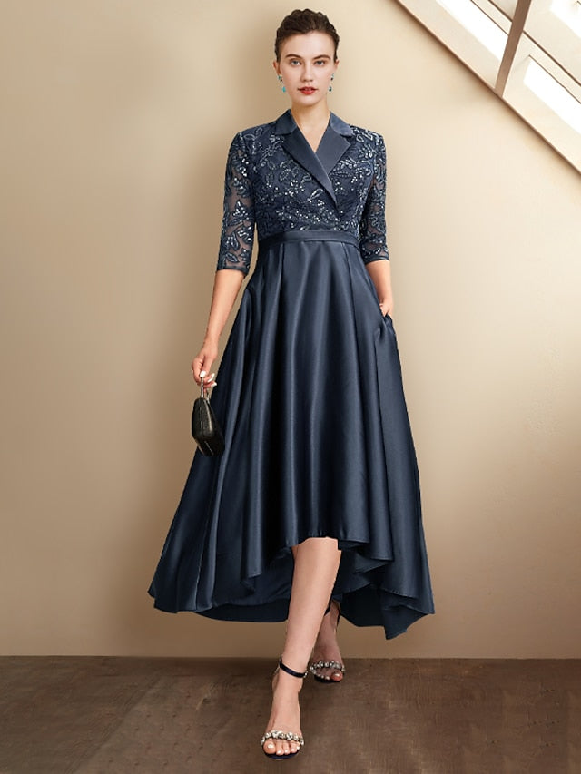 Vestidos para madre de la novia con escote en V, corte tubo y largo hasta la rodilla
