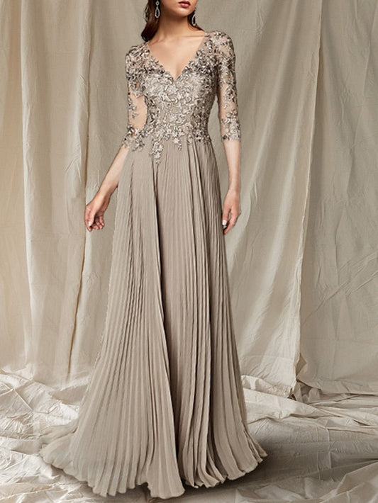 Vestidos de madre de la novia de corte A/princesa, escote en V y largo hasta el suelo