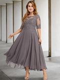 Vestidos de madre de la novia de corte A/princesa con escote redondo y largo hasta la rodilla
