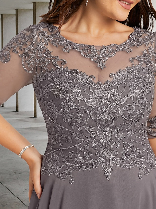 Vestidos de madre de la novia de corte A/princesa con escote redondo y largo hasta la rodilla