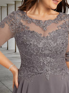 Vestidos de madre de la novia de corte A/princesa con escote redondo y largo hasta la rodilla