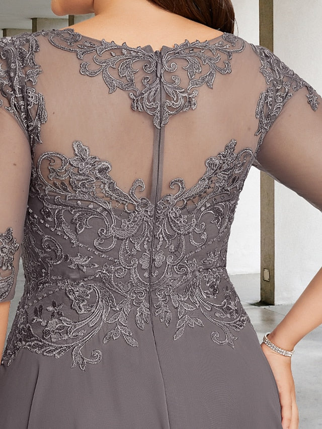 Vestidos de madre de la novia de corte A/princesa con escote redondo y largo hasta la rodilla