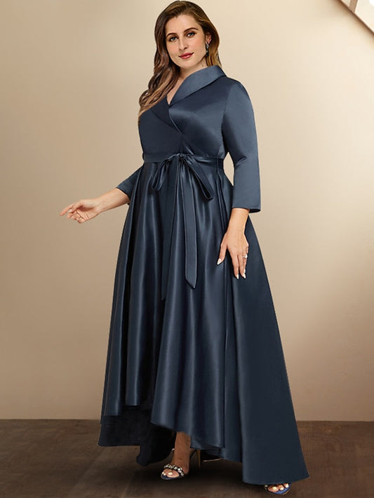 Vestidos asimétricos para madre de la novia con corte A/princesa y escote en V