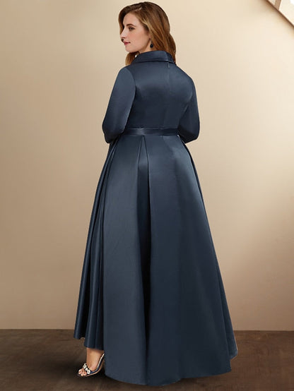 Vestidos asimétricos para madre de la novia con corte A/princesa y escote en V