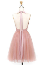 A-Linie Rosa Tüll Tiefem V-Ausschnitt Rückenfreies Falten Mini Homecoming Kleid PD440