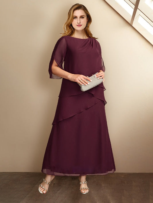Vestidos de madre de la novia de corte A/princesa con escote joya y largo hasta los tobillos