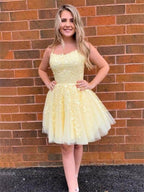 Princess Tulle Applique Halter Sleeveless Mini Dresses SYH30