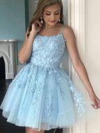 Princess Tulle Applique Halter Sleeveless Mini Dresses SYH30
