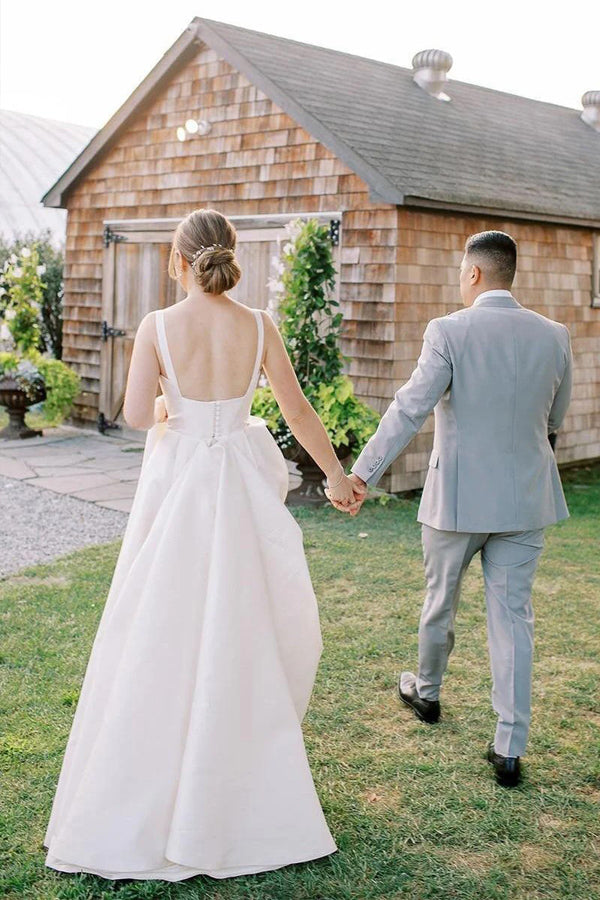 A-Line Square Neck Simple Wedding Dress Modest Wedding Gown WD745