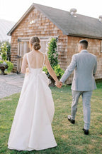 A-Line Square Neck Simple Wedding Dress Modest Wedding Gown WD745