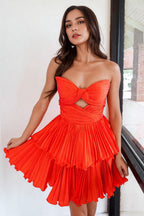 A-Linie Trägerloses Schlüsselloch Kurzes Oranges Homecoming-Kleid PD538